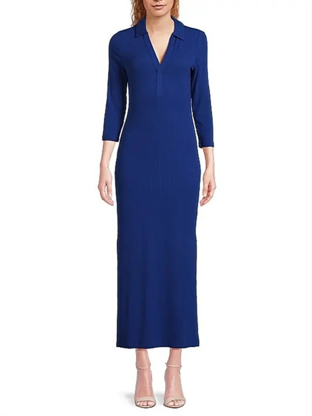 Lilly Pulitzer Ollie Maxi Polo Dress Women's Medium Blue 3/4 Sleeve Side Slits